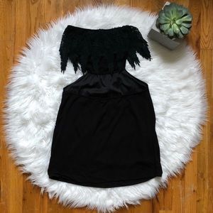 Black Strapless Crochet Lace Mini Dress